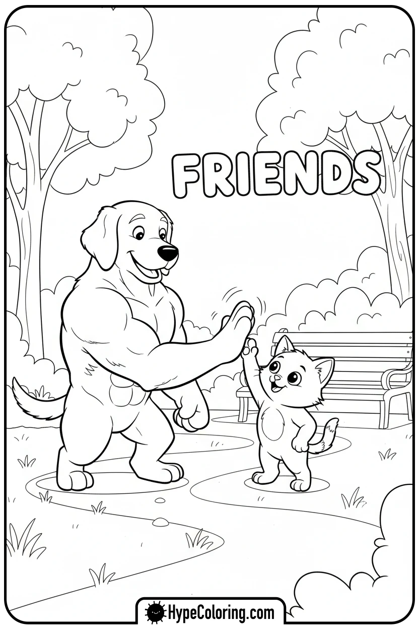 Click to download PDF buddy-high-fiving-kitten - free printable super kitties coloring pages
