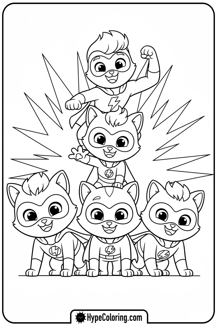 Click to download PDF super-kitties-forming-pyramid - free printable super kitties coloring pages