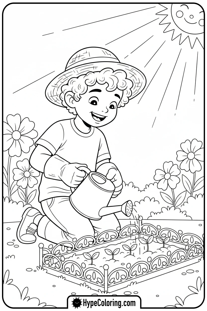 saja-boy-gardening-plants - saja boys coloring pages
