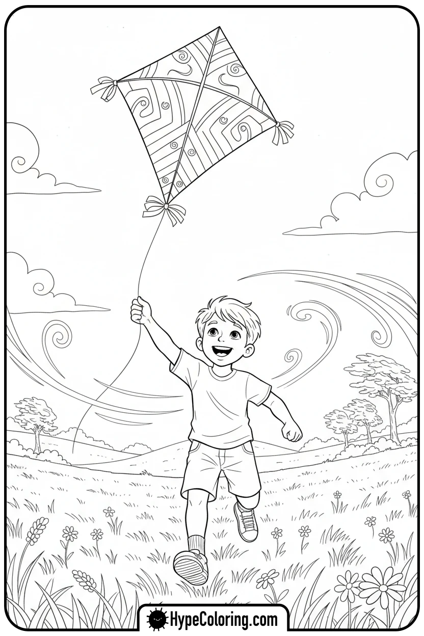 saja-boy-flying-kite - saja boys coloring pages