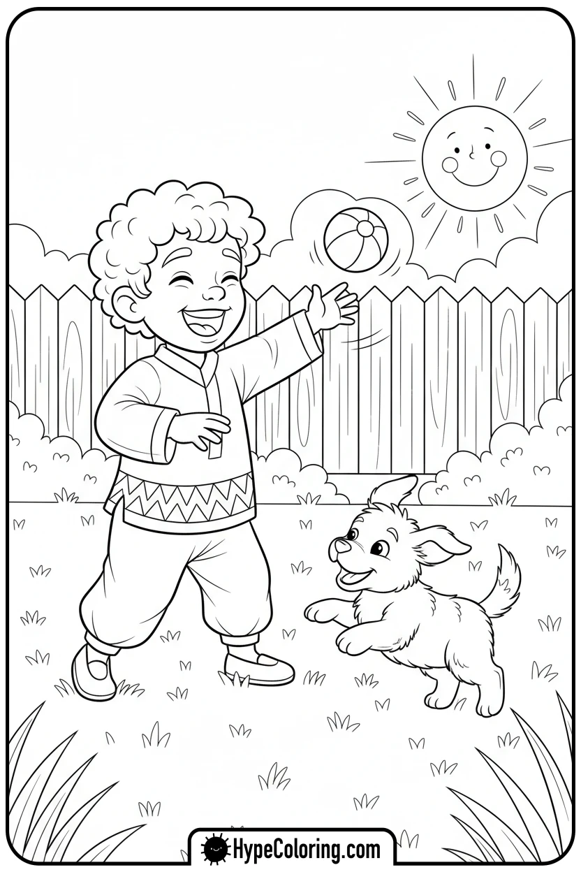 saja-boy-playing-with-puppy - saja boys coloring pages