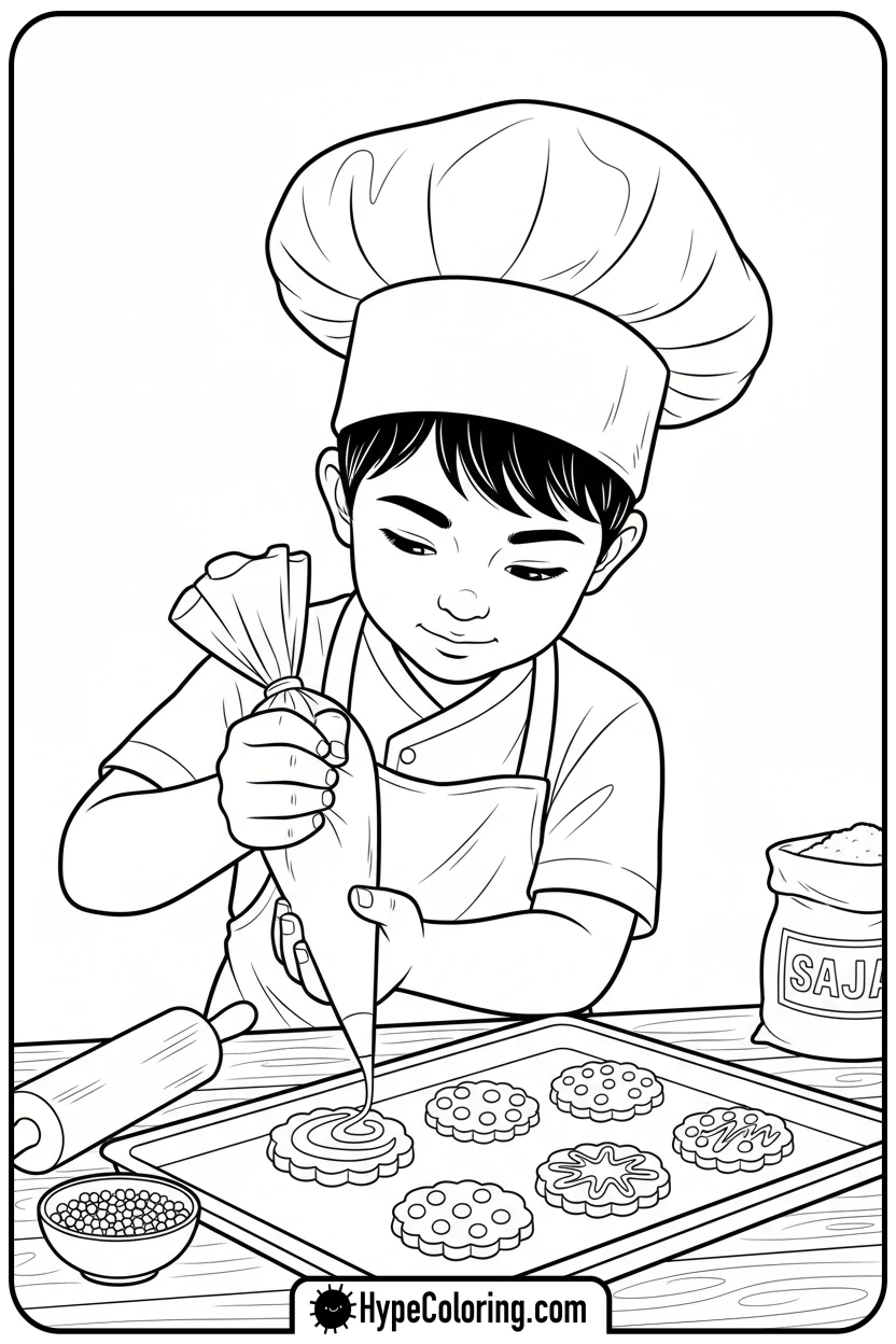 saja-boy-baking-cookies - saja boys coloring pages