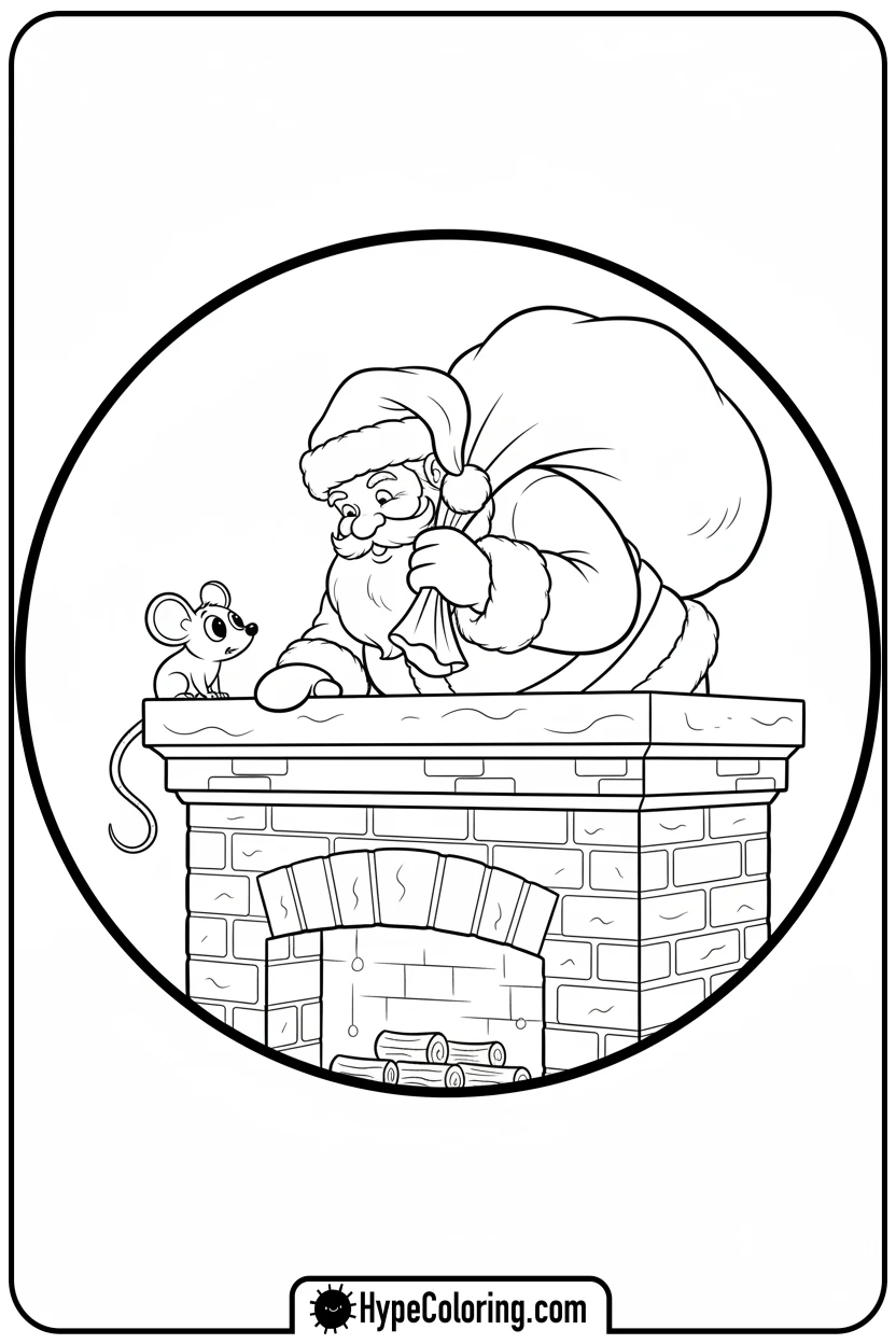 santa-climbing-down-chimney - santa claus coloring pages