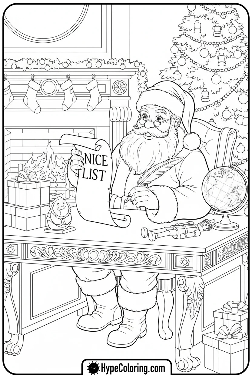 santa-checking-nice-list - santa claus coloring pages