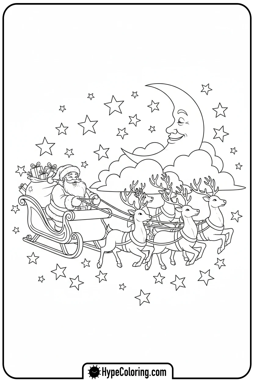 santa-flying-sleigh - santa claus coloring pages