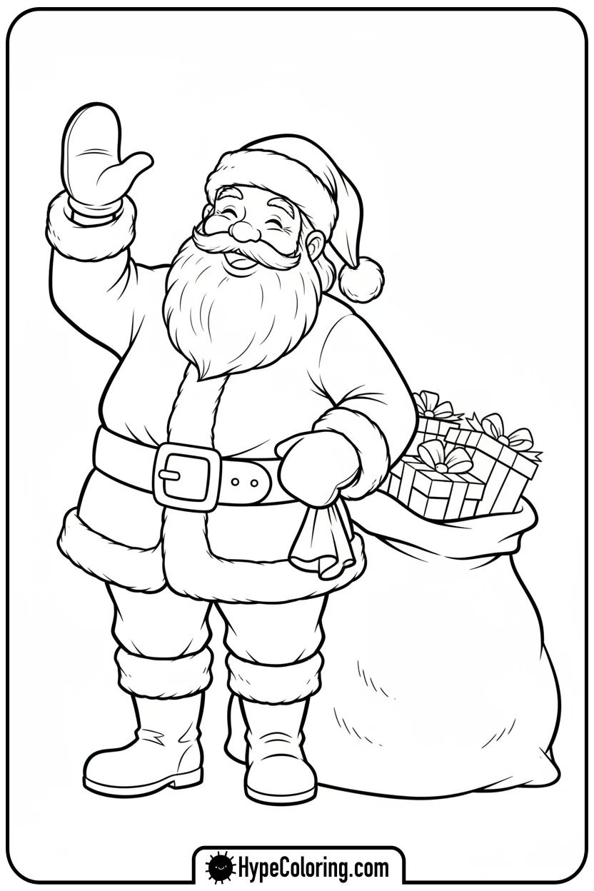santa-waving-with-presents - santa claus coloring pages