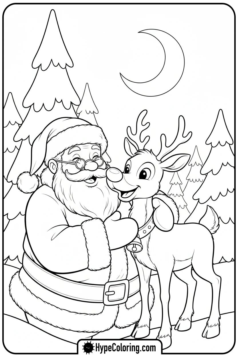 santa-hugging-reindeer - santa claus coloring pages