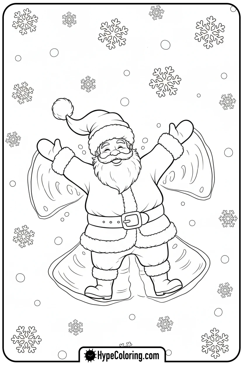 santa-making-a-snow-angel - santa claus coloring pages