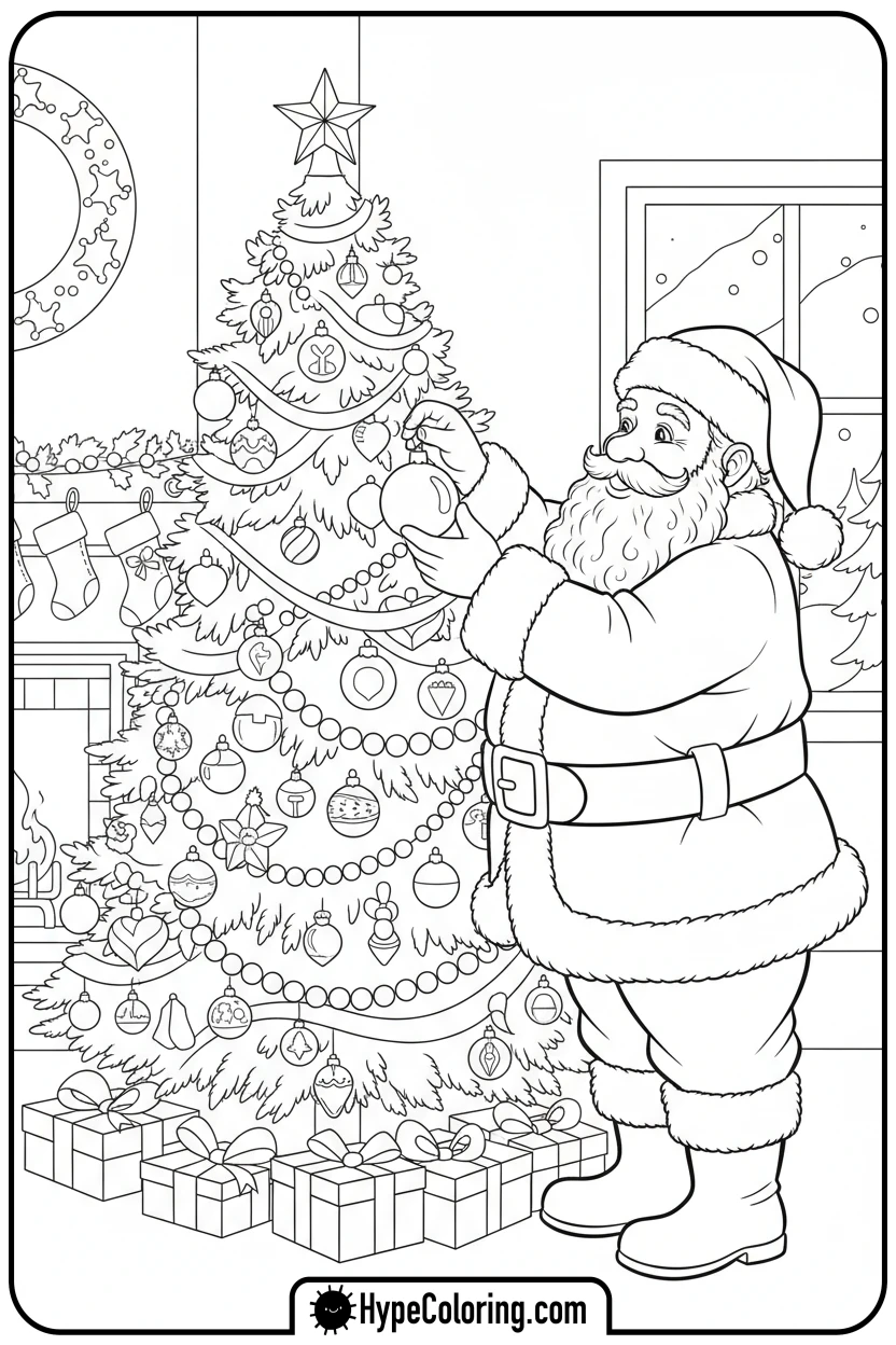 santa-decorating-christmas-tree - santa claus coloring pages