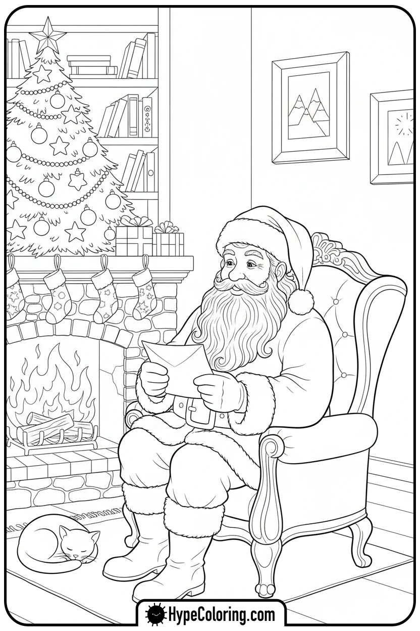 santa-reading-a-letter - santa claus coloring pages