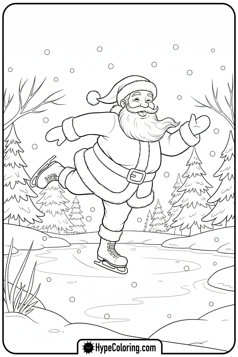 santa-ice-skating - santa claus coloring pages