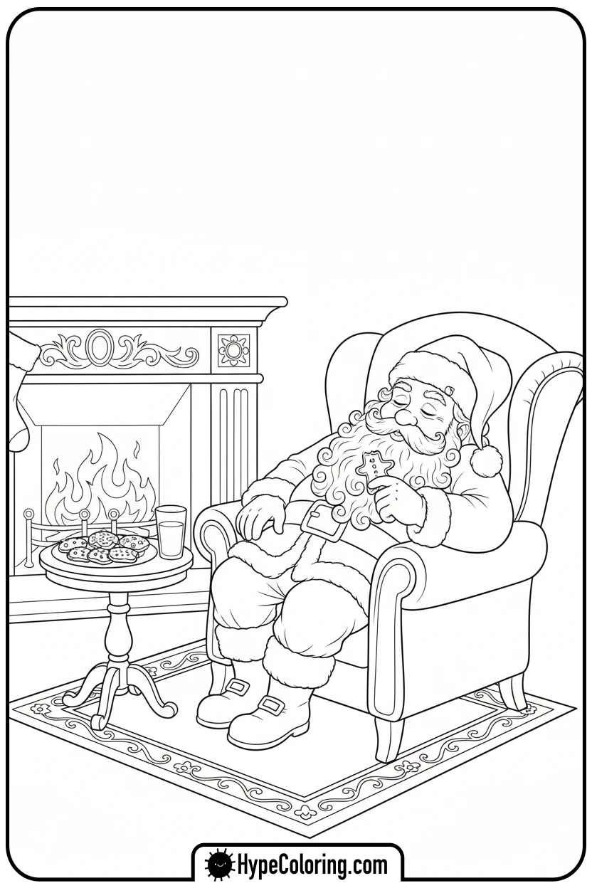 santa-sleeping-in-armchair - santa claus coloring pages
