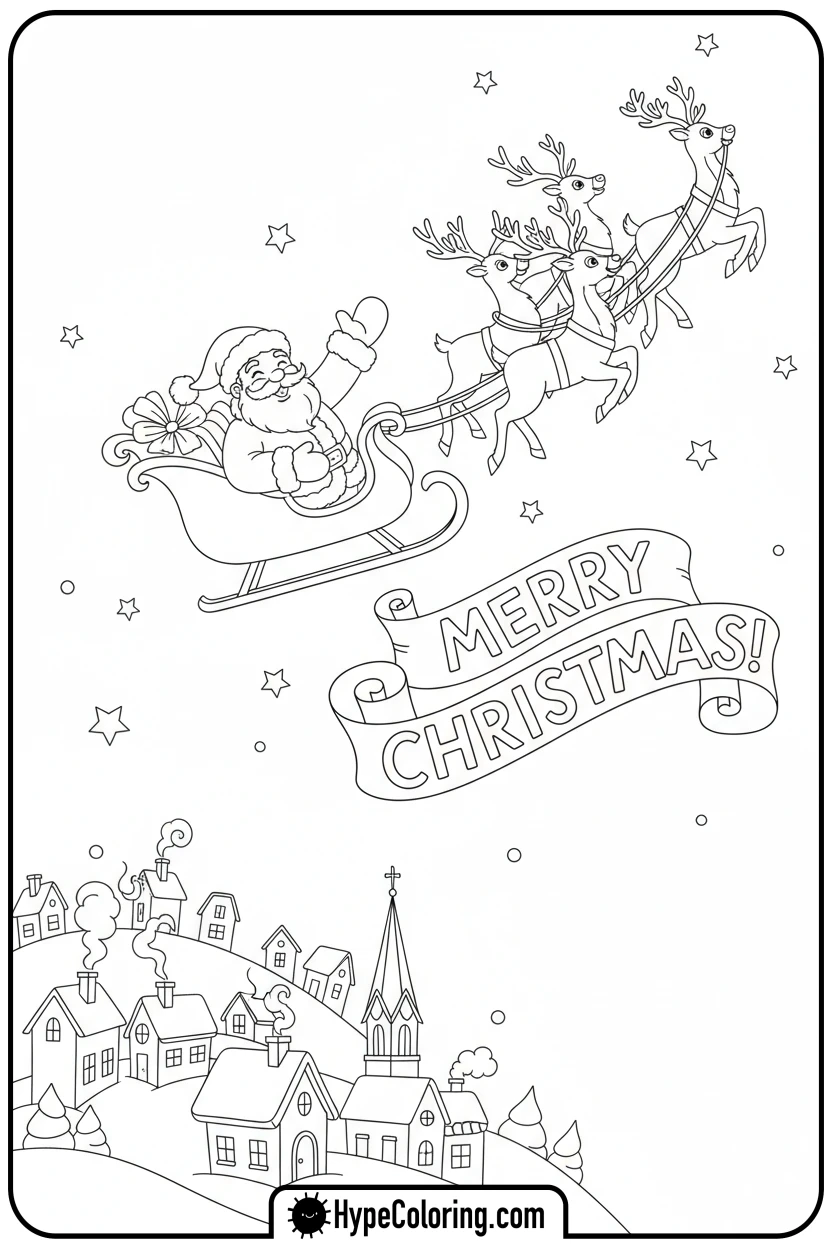 santa-waving-from-sleigh - santa claus coloring pages