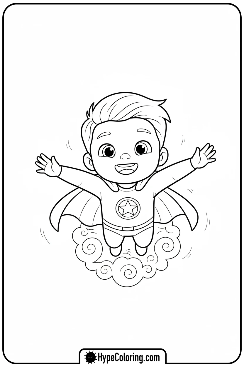 jj-as-superhero-flying - cocomelon coloring pages