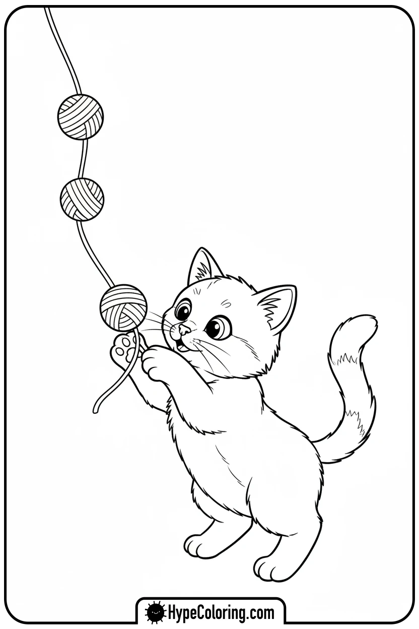 kitten-playing-with-yarn - cute cat coloring pages
