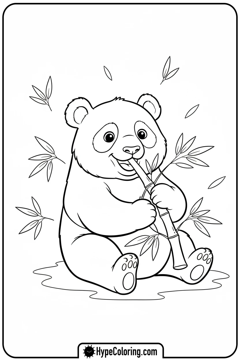Click to download PDF panda-eating-bamboo - coloring page of a panda bear