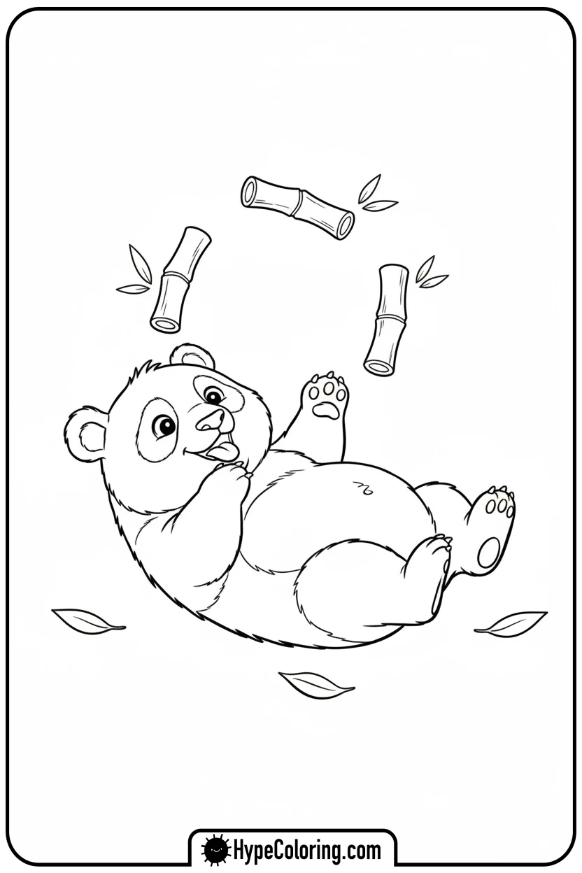 Click to download PDF panda-juggling-bamboo - coloring page of a panda bear