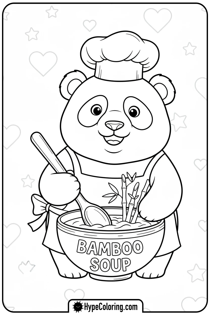 Click to download PDF panda-chef-cooking - coloring page of a panda bear
