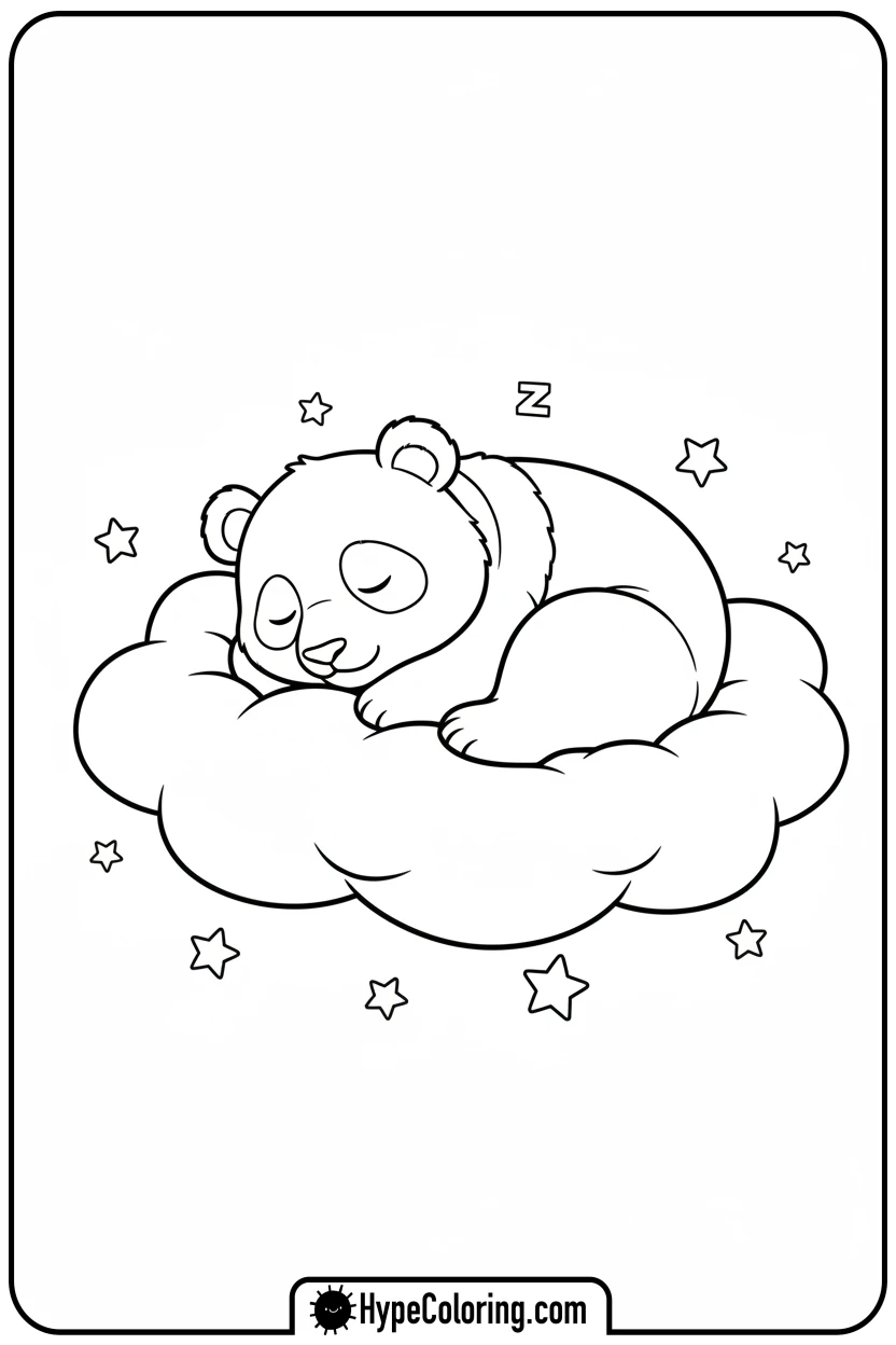Click to download PDF panda-sleeping-on-cloud - coloring page of a panda bear