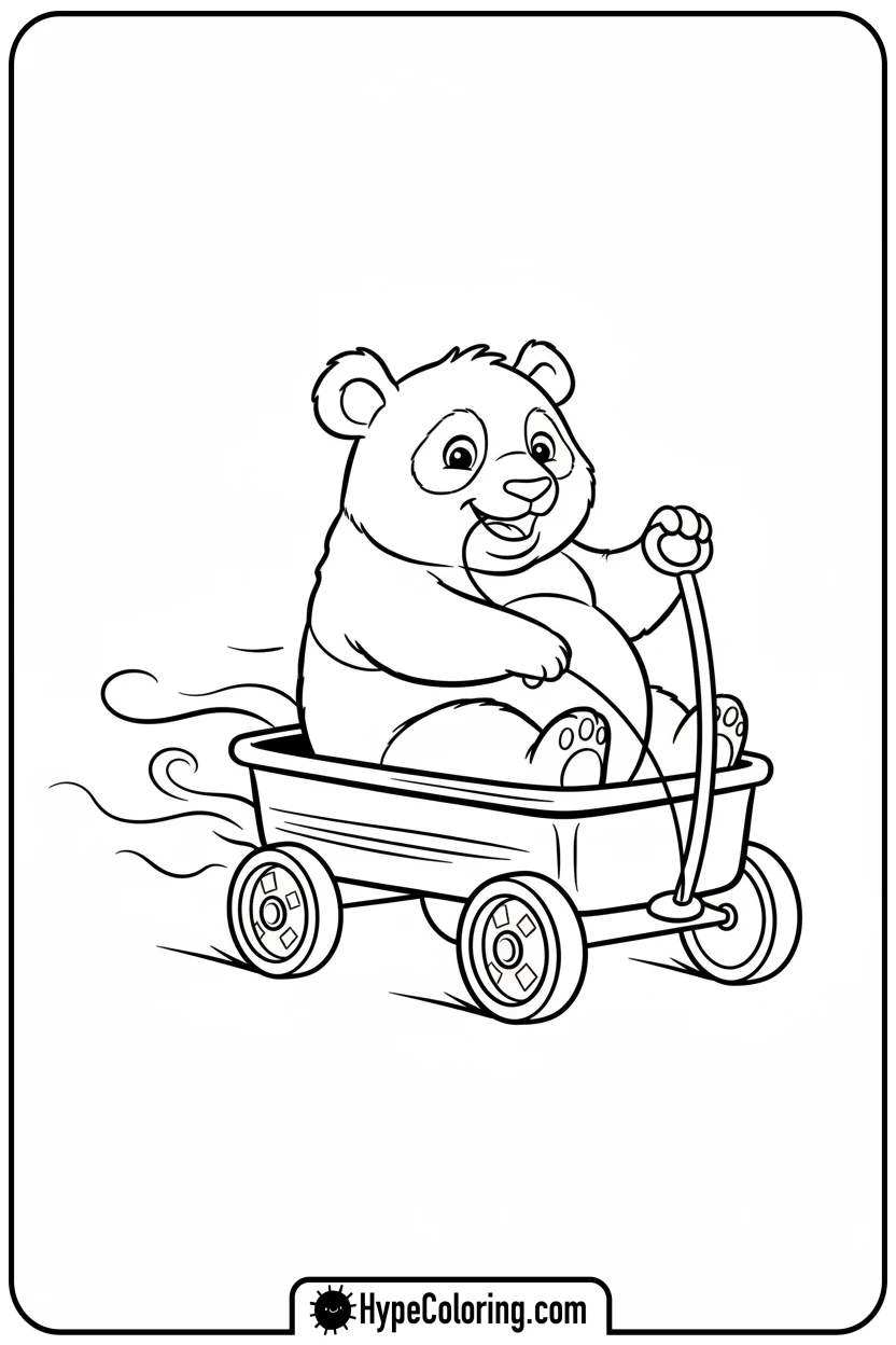 Click to download PDF panda-in-red-wagon - coloring page of a panda bear