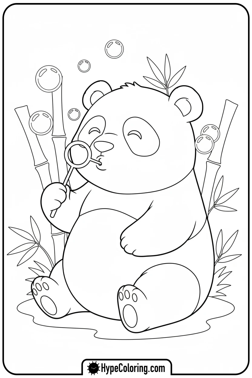 Click to download PDF panda-blowing-bubbles - coloring page of a panda bear
