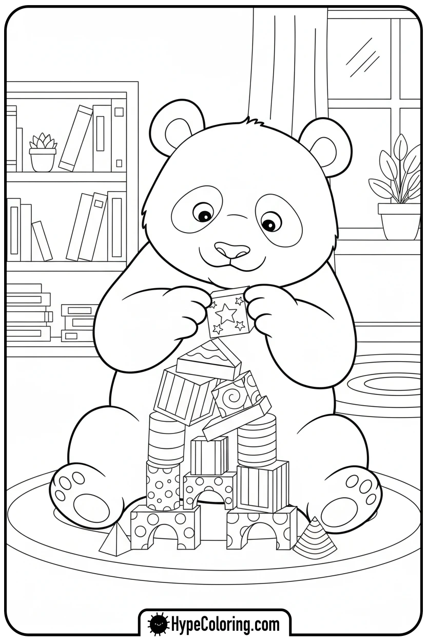 Click to download PDF panda-building-blocks - coloring page of a panda bear