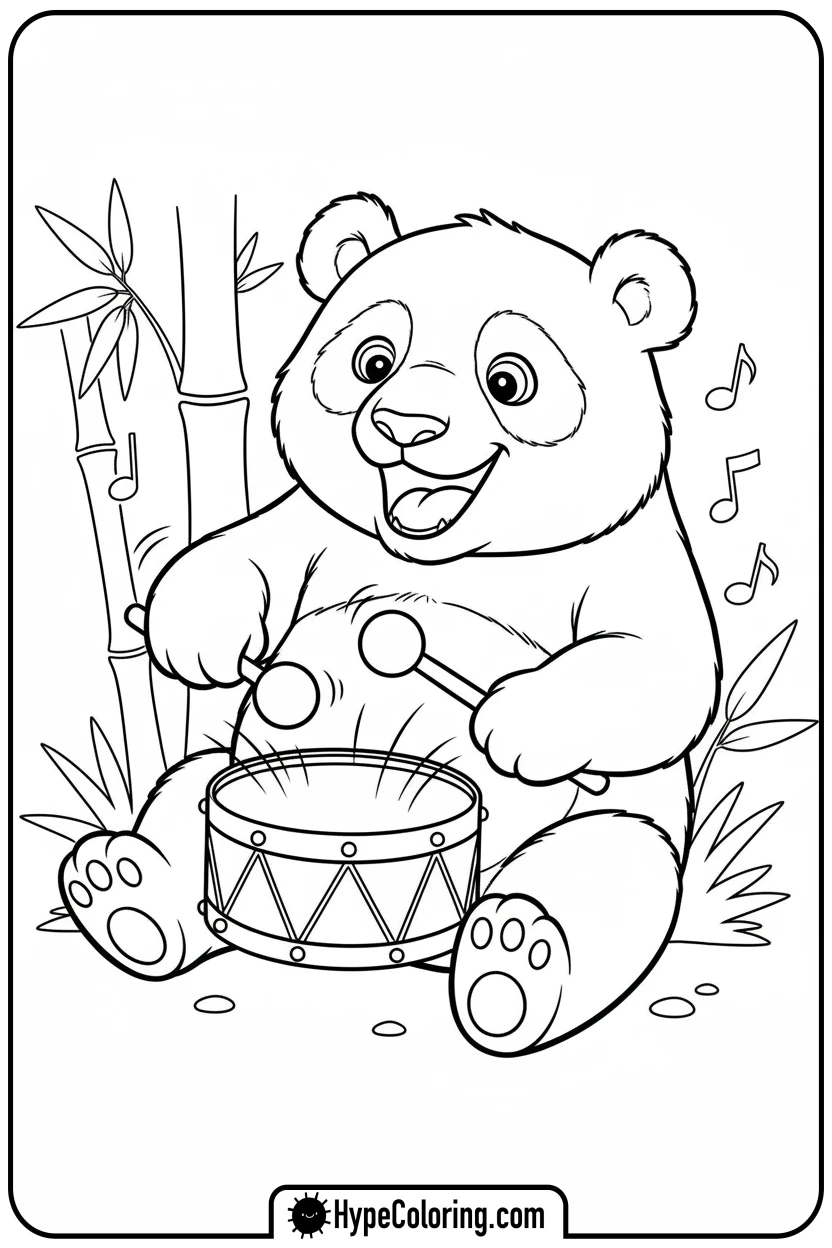 Click to download PDF panda-playing-drum - coloring page of a panda bear