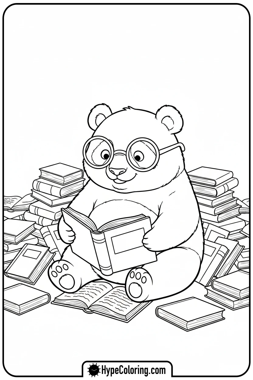Click to download PDF panda-reading-a-book - coloring page of a panda bear