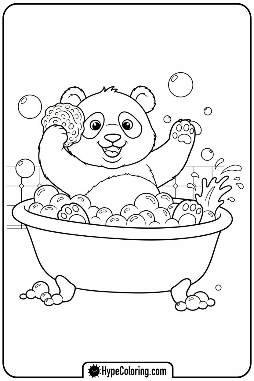 Click to download PDF panda-taking-bath - coloring page of a panda bear