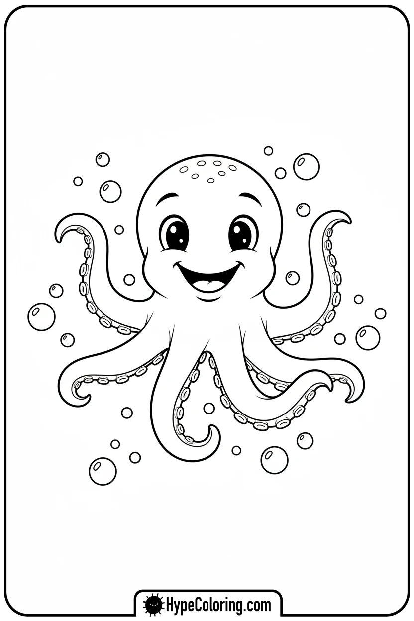 Click to download PDF friendly-octopus-waving - coloring page of an octopus