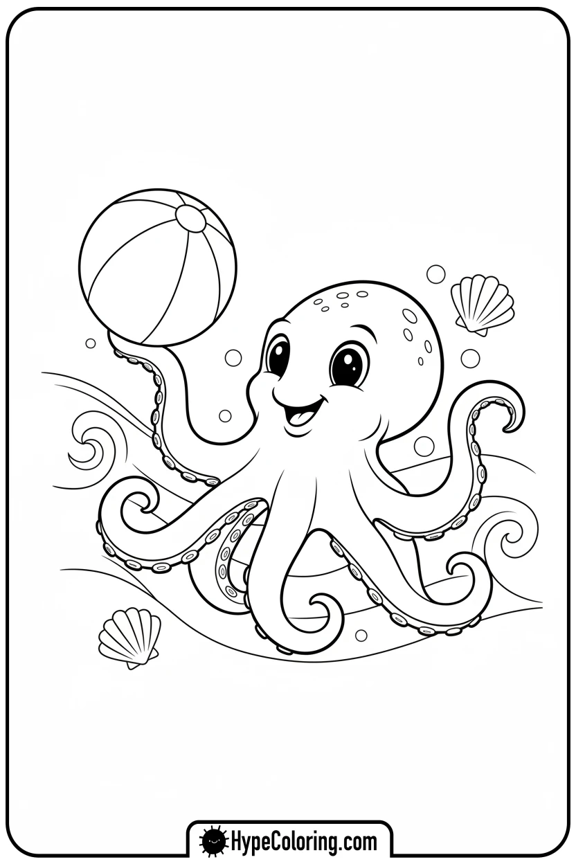 Click to download PDF octopus-balancing-beach-ball - coloring page of an octopus