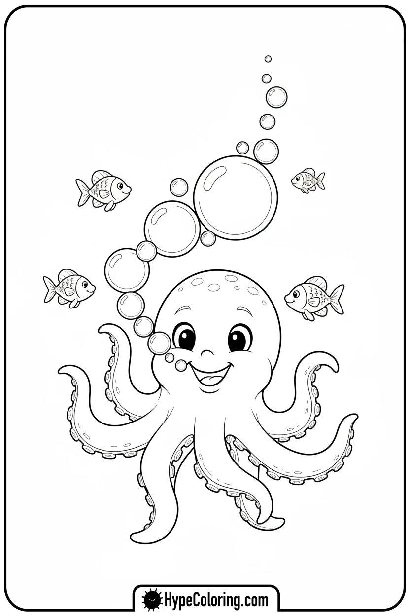 Click to download PDF octopus-blowing-bubbles - coloring page of an octopus