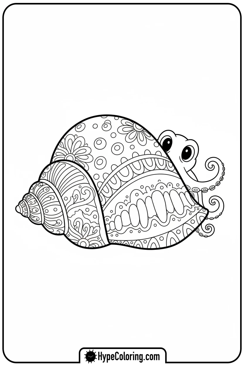 Click to download PDF octopus-hiding-behind-shell - coloring page of an octopus