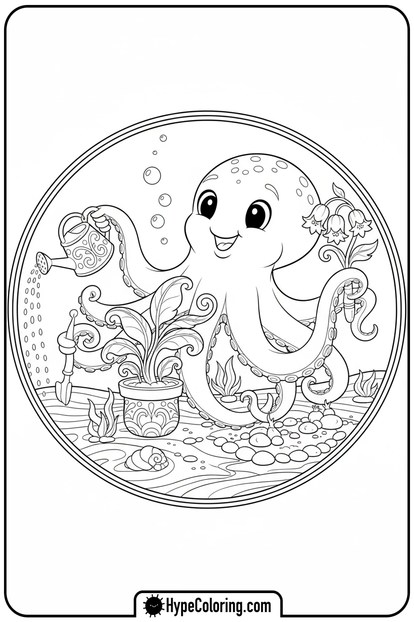 Click to download PDF octopus-gardening-underwater - coloring page of an octopus