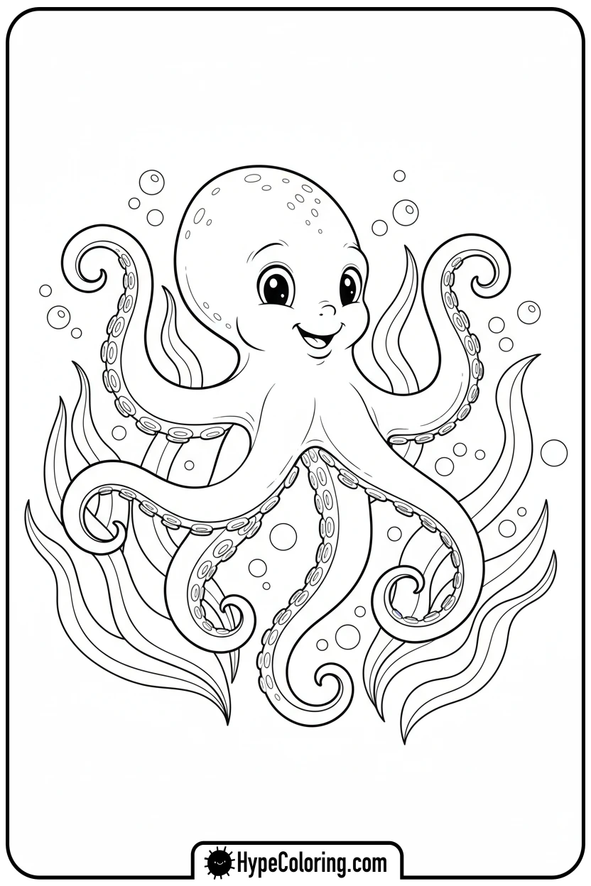 Click to download PDF octopus-dancing-gracefully - coloring page of an octopus