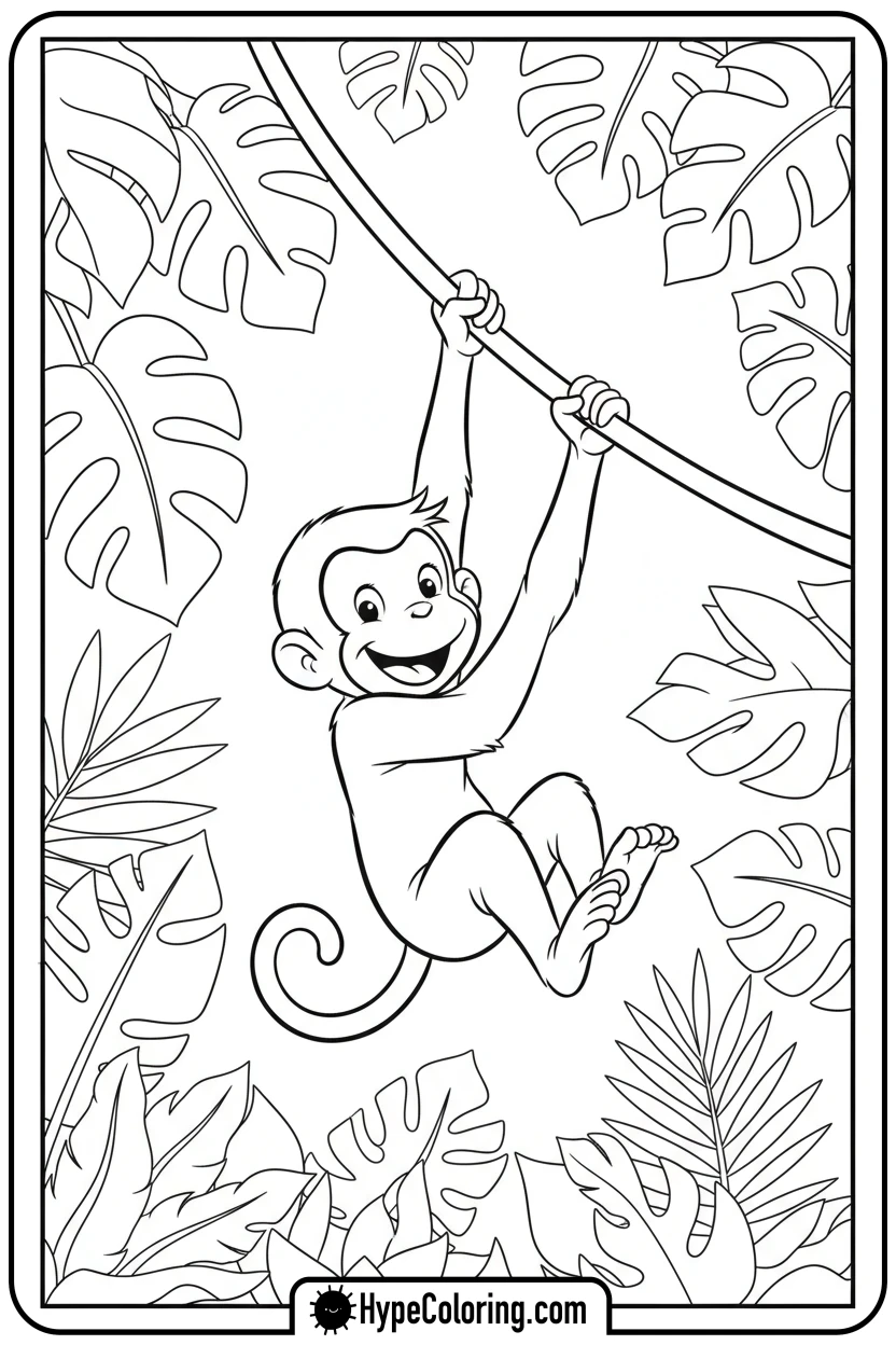 george-swinging-on-a-vine - curious george coloring pages