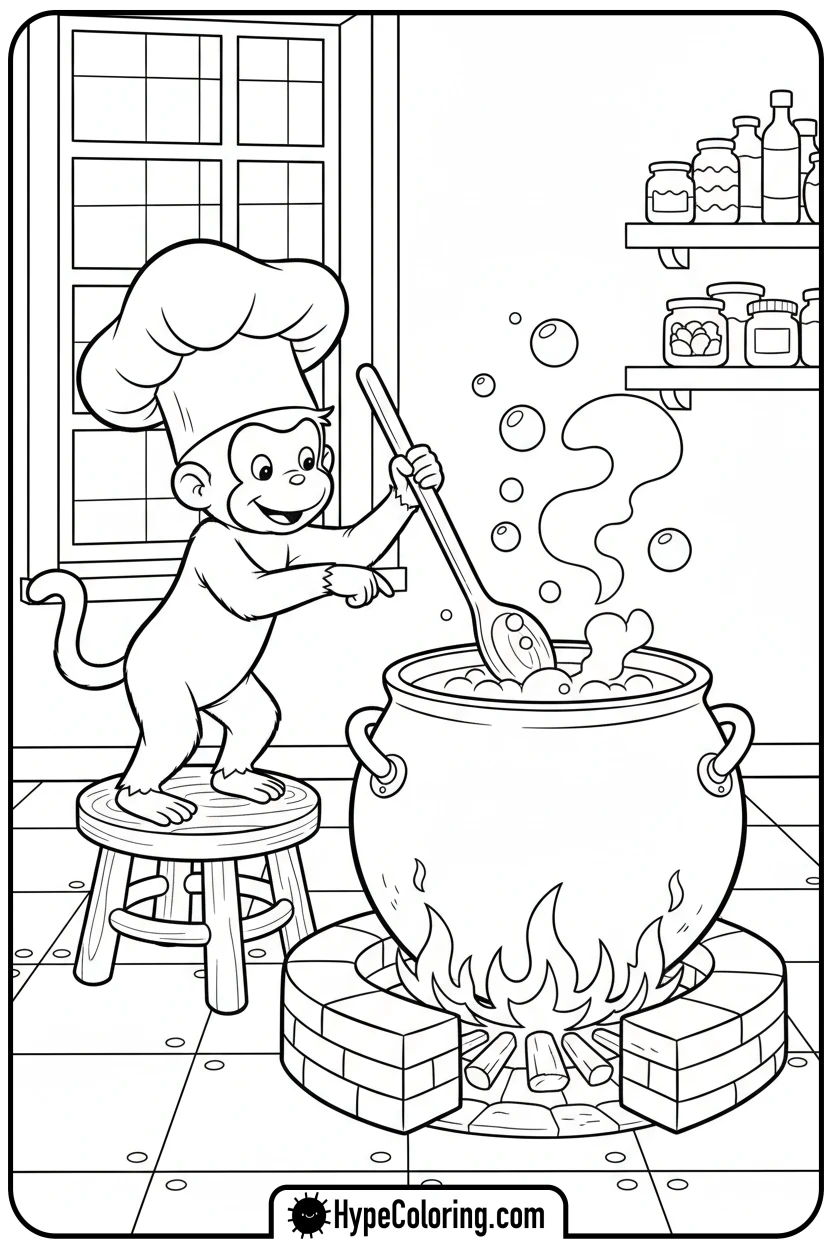 george-as-a-chef-cooking - curious george coloring pages