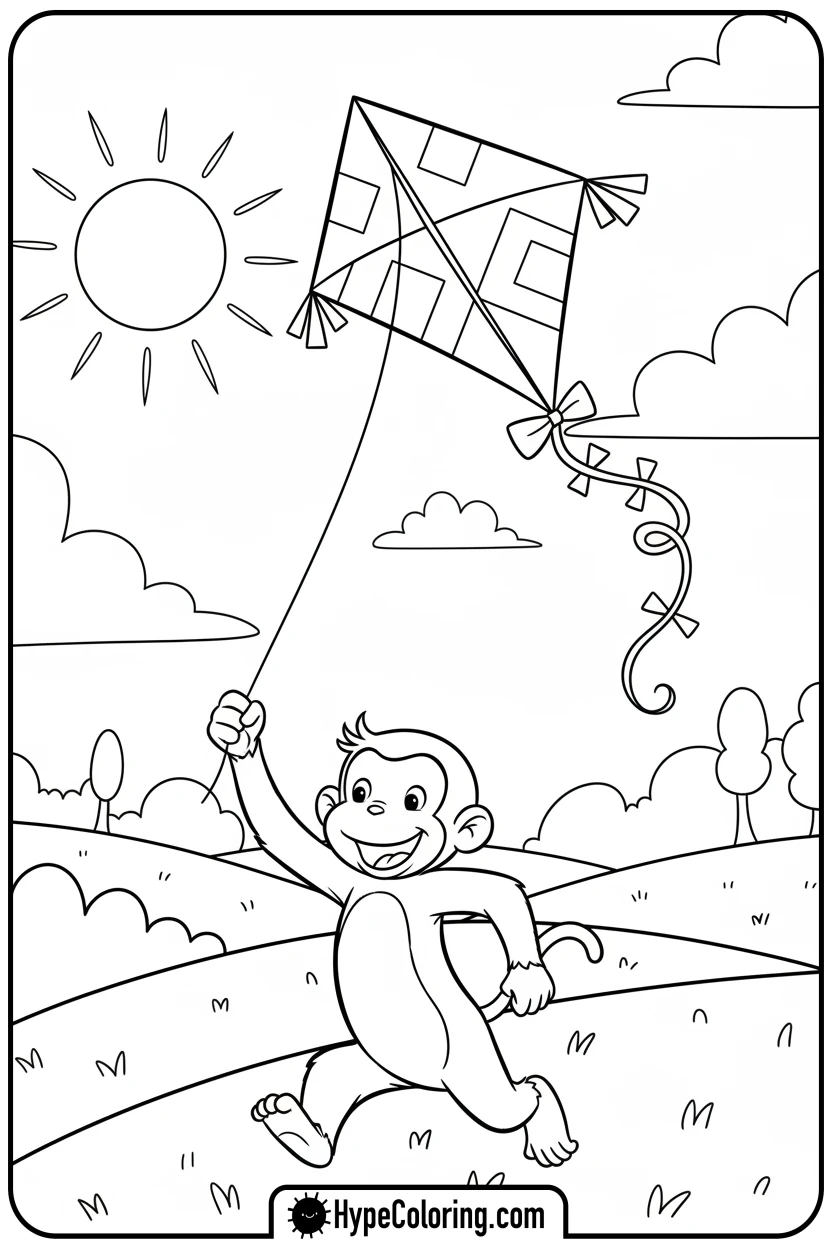 george-flying-a-kite - curious george coloring pages