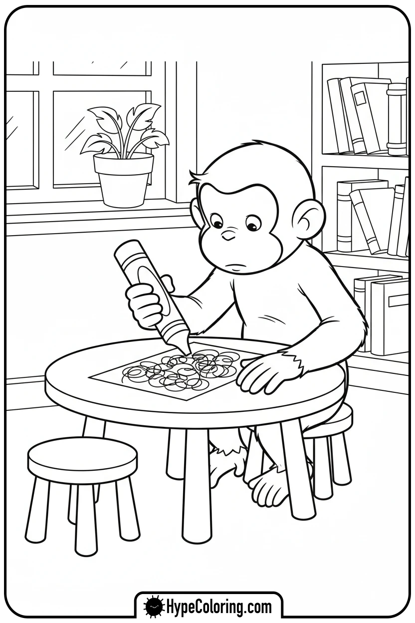 george-drawing-with-crayons - curious george coloring pages