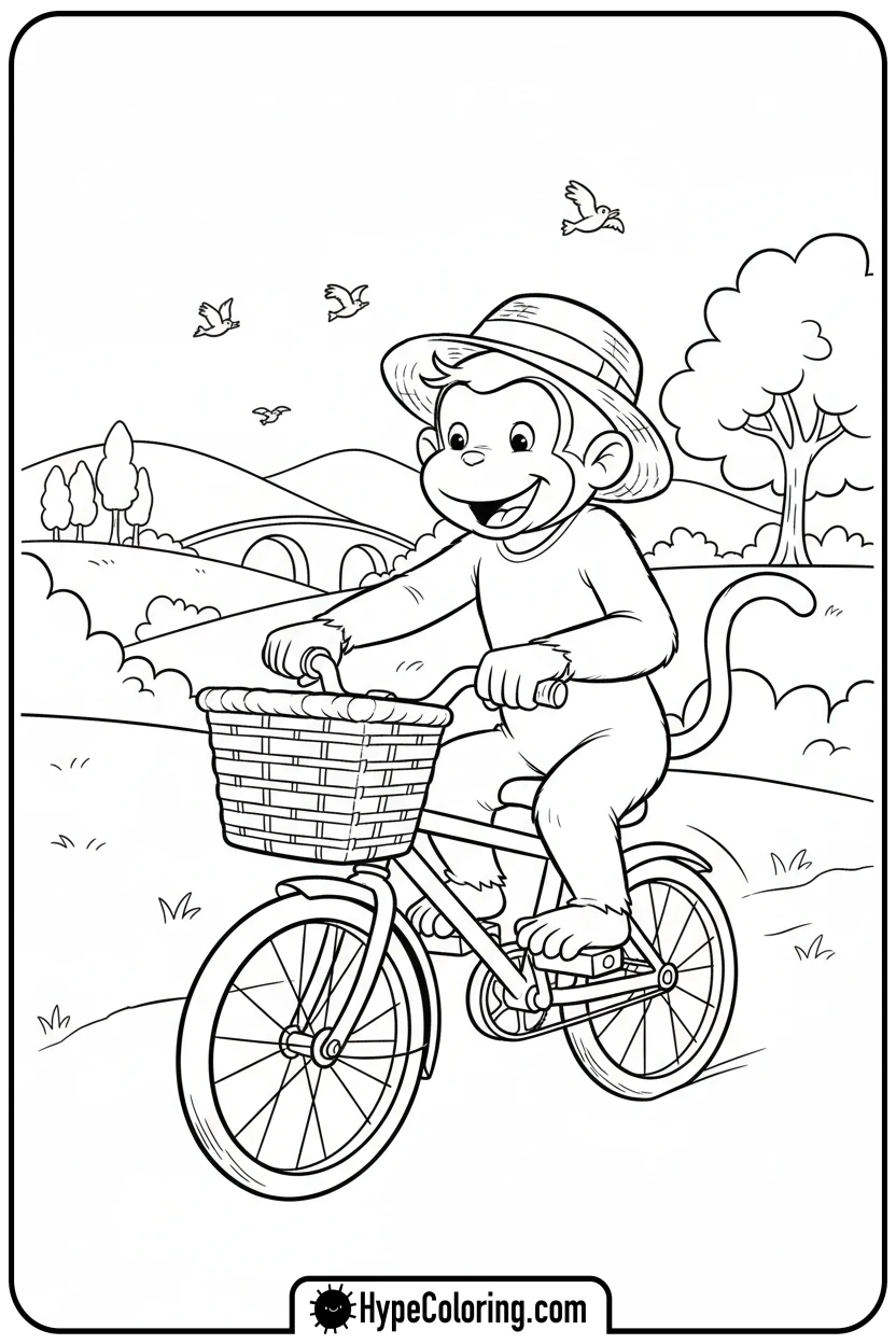 george-riding-a-bicycle - curious george coloring pages