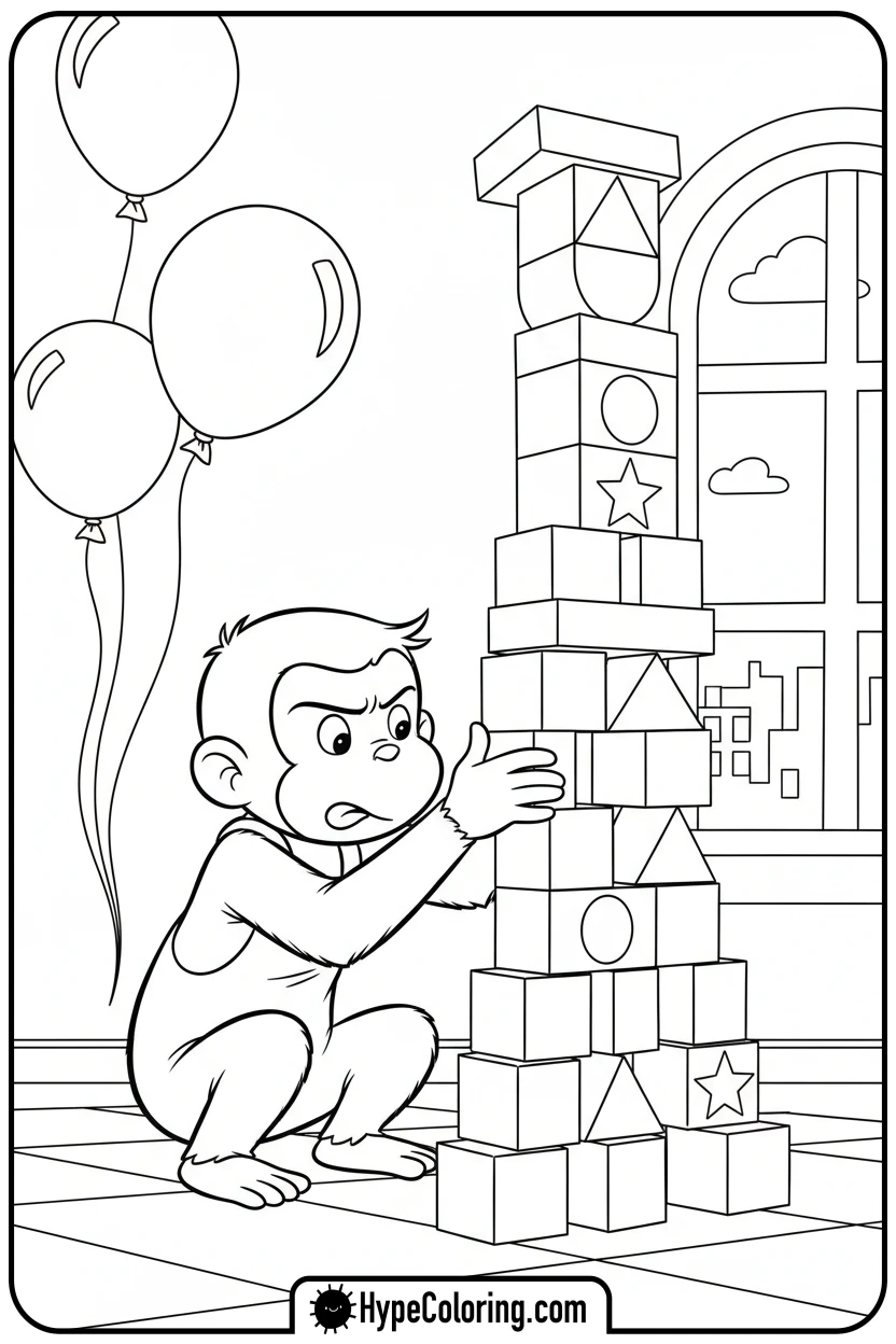 george-building-block-tower - curious george coloring pages