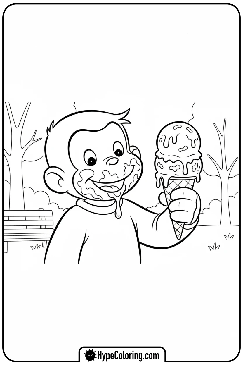 george-eating-ice-cream - curious george coloring pages