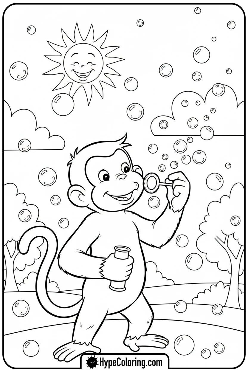 george-blowing-bubbles - curious george coloring pages