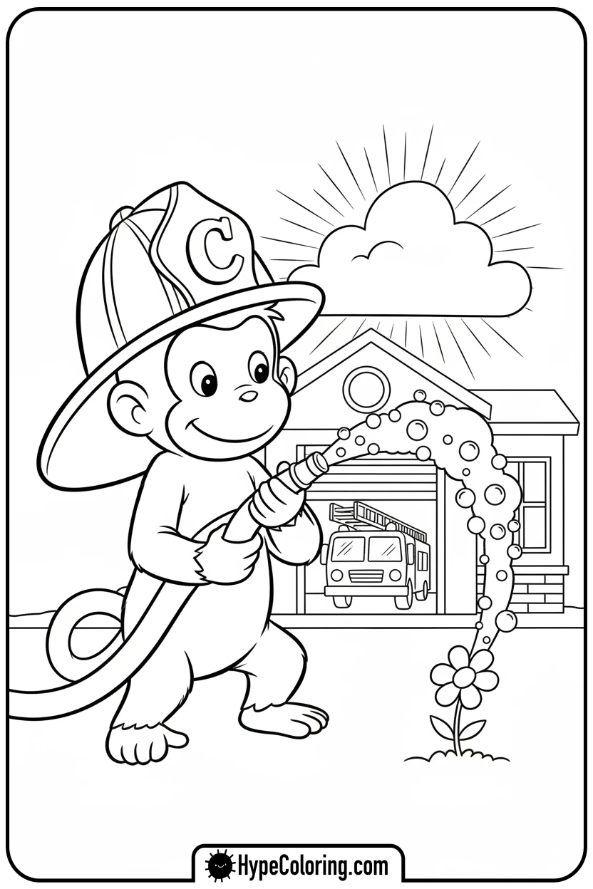 george-as-a-fireman - curious george coloring pages