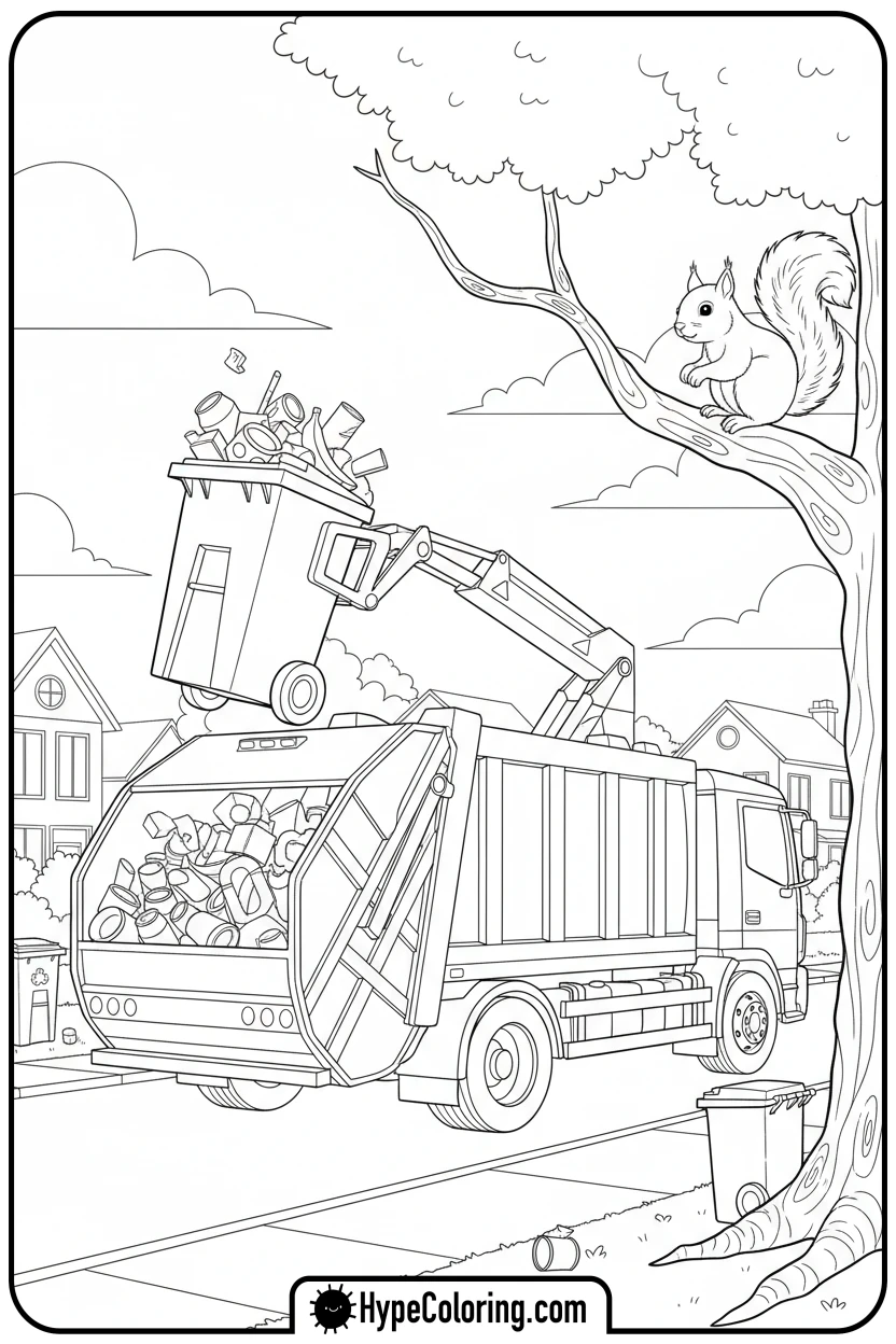 garbage-truck-lifting-bin - garbage truck coloring page