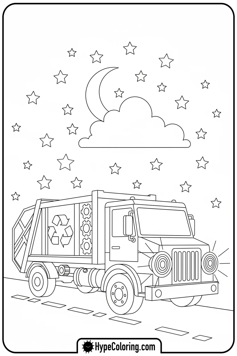 night-garbage-truck - garbage truck coloring page