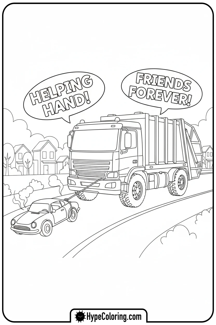 garbage-truck-towing-toy-car - garbage truck coloring page