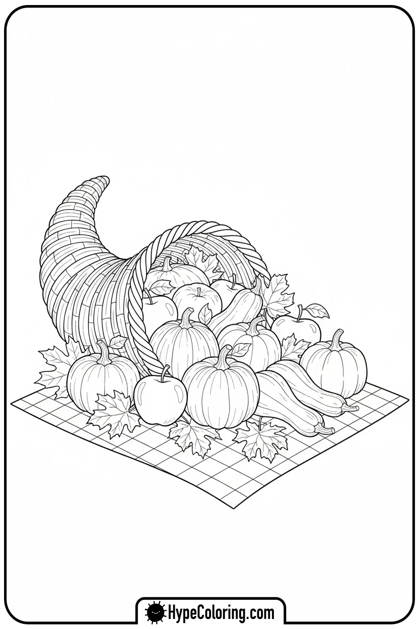 Click to download PDF cornucopia-with-autumn-harvest - october coloring pages
