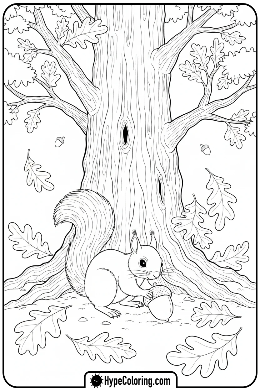 Click to download PDF squirrel-burying-acorn-in-autumn - october coloring pages