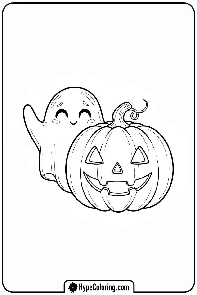 Click to download PDF shy-ghost-peeking-from-pumpkin - october coloring pages